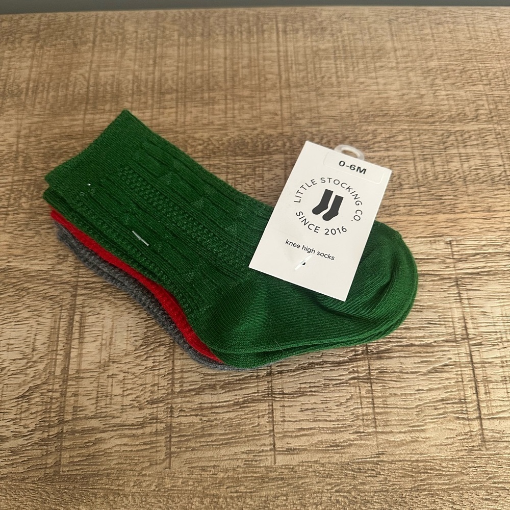 Little Stocking Co. Christmas Cable Knit Knee High Socks | Size 0–6 Months | NWT